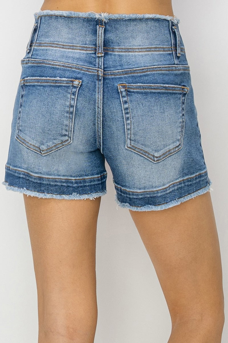 Frayed Waist Pintuck Denim Shorts - Risen - RARA Boutique 