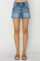 Frayed Waist Pintuck Denim Shorts - Risen - RARA Boutique 