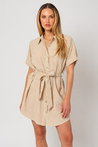 Half Sleeve Button Down Shirt Dress - RARA Boutique 