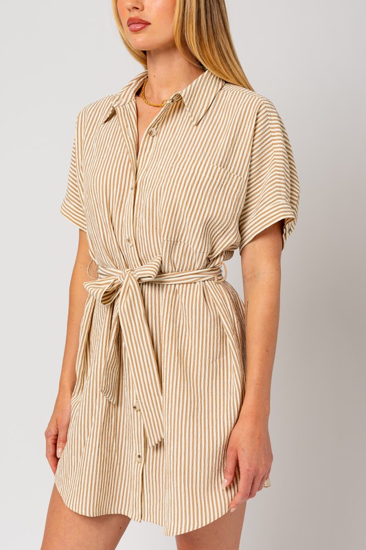 Half Sleeve Button Down Shirt Dress - RARA Boutique 