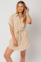 Half Sleeve Button Down Shirt Dress - RARA Boutique 