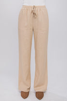 Linen Drawstring Waist Long Pants with Pockets - RARA Boutique 