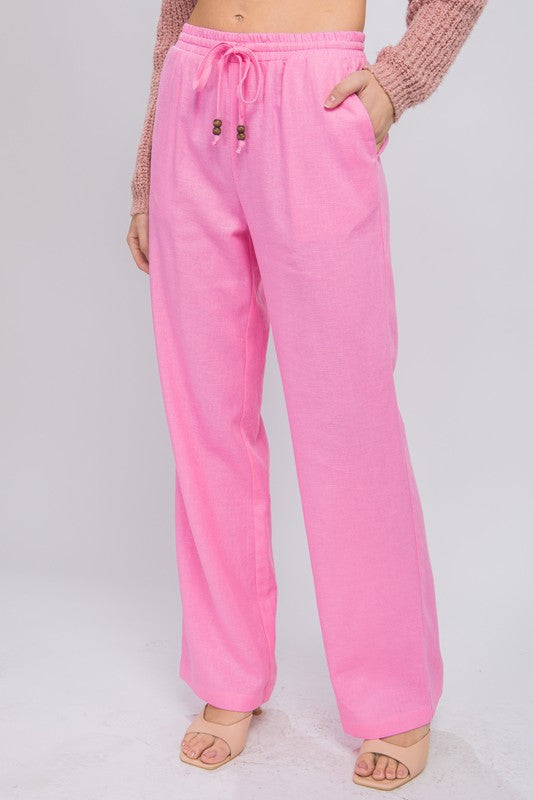 Linen Drawstring Waist Long Pants with Pockets - RARA Boutique 