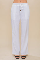 Linen Drawstring Waist Long Pants with Pockets - RARA Boutique 