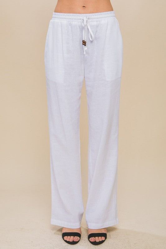 Linen Drawstring Waist Long Pants with Pockets - RARA Boutique 