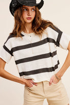 Lightweight Striped Sweater Short Sleeve Top - RARA Boutique 