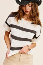 Lightweight Striped Sweater Short Sleeve Top - RARA Boutique 