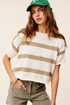 Lightweight Striped Sweater Short Sleeve Top - RARA Boutique 