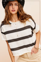 Lightweight Striped Sweater Short Sleeve Top - RARA Boutique 