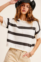 Lightweight Striped Sweater Short Sleeve Top - RARA Boutique 