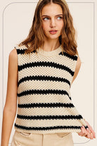 Chunky Stripe Sleeveless Sweater Top - RARA Boutique 