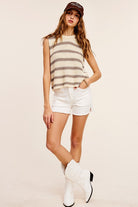 Chunky Stripe Sleeveless Sweater Top - RARA Boutique 