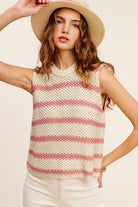 Chunky Stripe Sleeveless Sweater Top - RARA Boutique 