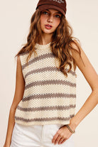 Chunky Stripe Sleeveless Sweater Top - RARA Boutique 