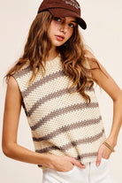 Chunky Stripe Sleeveless Sweater Top - RARA Boutique 