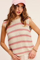 Chunky Stripe Sleeveless Sweater Top - RARA Boutique 