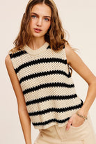 Chunky Stripe Sleeveless Sweater Top - RARA Boutique 