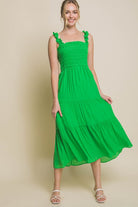 Smocked Bodice Midi Dress - RARA Boutique 