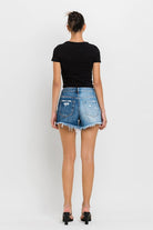 High Rise Two Tone Crossover Denim Shorts - VERVET Flying Monkey - RARA Boutique 