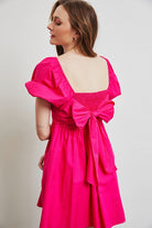 Puff Sleeve BabyDoll Dress with Bow Back and Pockets - RARA Boutique 