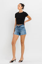 High Rise Raw Hem Denim Shorts - VERVET by Flying Monkey - RARA Boutique 