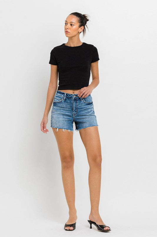 High Rise Raw Hem Denim Shorts - VERVET by Flying Monkey - RARA Boutique 