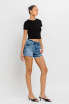 High Rise Raw Hem Denim Shorts - VERVET by Flying Monkey - RARA Boutique 