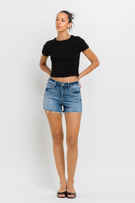 High Rise Raw Hem Denim Shorts - VERVET by Flying Monkey - RARA Boutique 