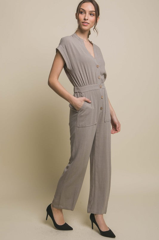 V-Neck Pocketed Jumpsuit - RARA Boutique 