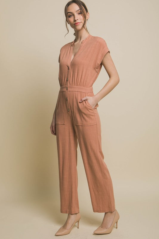 V-Neck Pocketed Jumpsuit - RARA Boutique 