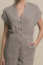 V-Neck Pocketed Jumpsuit - RARA Boutique 