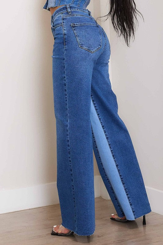 High-Rise Color Block Wide Jeans - Vibrant M.i.U - RARA Boutique 