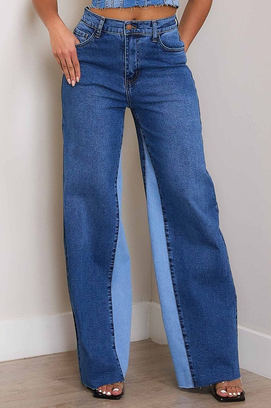 High-Rise Color Block Wide Jeans - Vibrant M.i.U - RARA Boutique 