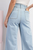 Denim Soft Wash Wide Leg Pants with Patch Pockets - eesome - RARA Boutique 