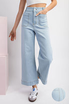 Denim Soft Wash Wide Leg Pants with Patch Pockets - eesome - RARA Boutique 