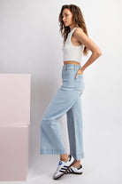 Denim Soft Wash Wide Leg Pants with Patch Pockets - eesome - RARA Boutique 