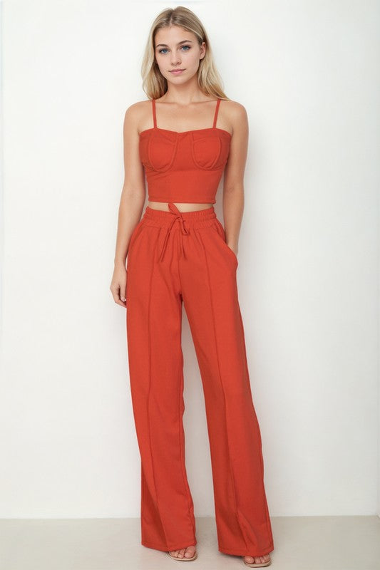 Bustier Cami Top & Slant Straight Pants Set - RARA Boutique 