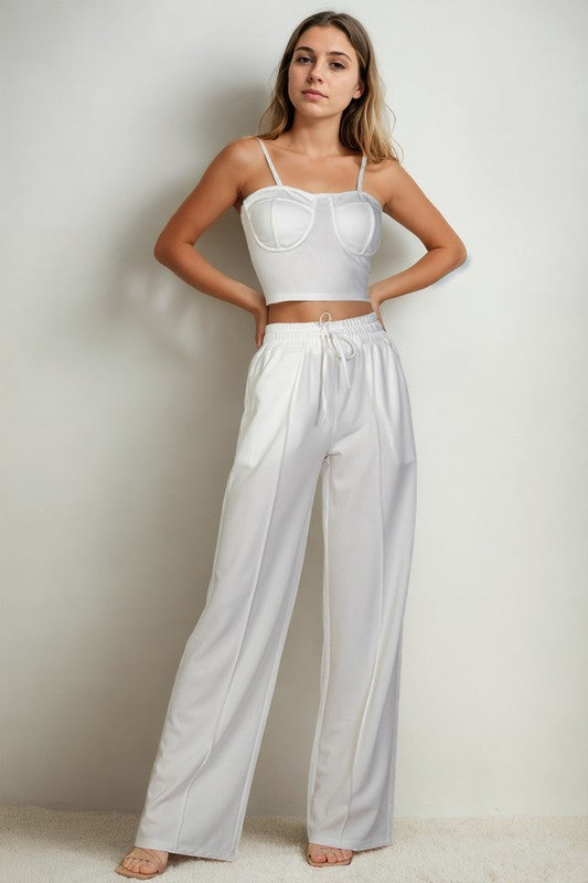 Bustier Cami Top & Slant Straight Pants Set - RARA Boutique 