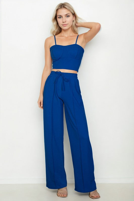 Bustier Cami Top & Slant Straight Pants Set - RARA Boutique 