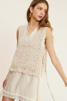 Self Side Tie Detailed Crochet Vest Top - RARA Boutique 