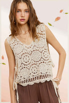 Self Side Tie Detailed Crochet Vest Top - RARA Boutique 