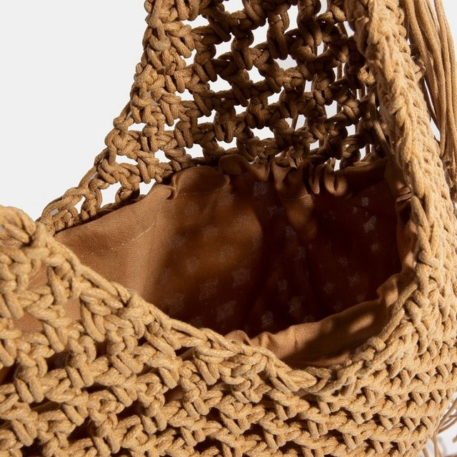 Long Fringe Braided Shopper Tote Bag - RARA Boutique 