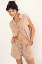 Button Down Linen Shirt and Shorts Set - RARA Boutique 