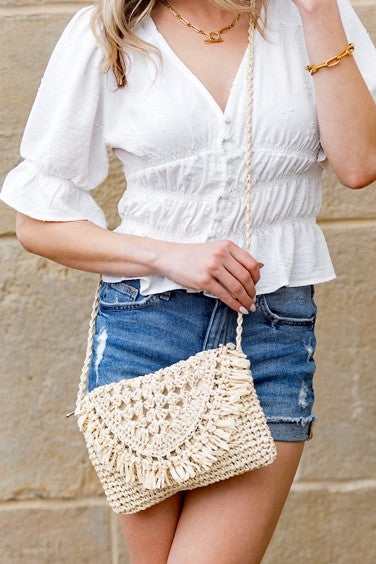 Foldover Straw Crossbody Bag - RARA Boutique 