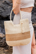 Two-Tone Straw Tote Bag - RARA Boutique 