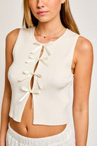 Satin Bow Cutout Knit Tank Top - RARA Boutique 