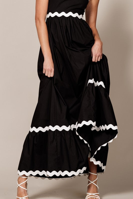 Sleeveless Contrast Wavy Trim Maxi Dress - RARA Boutique 