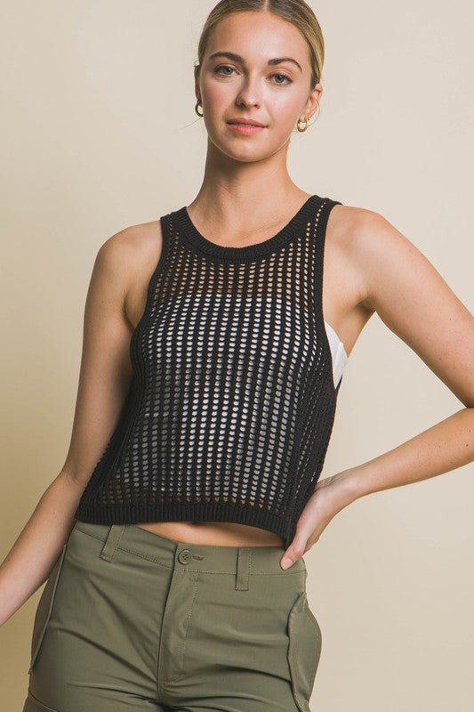 Sleeveless Open Knit Crop Top - RARA Boutique 