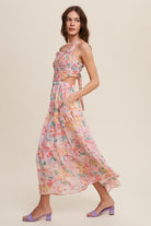 Floral Bubble Textured Style Maxi Dress With Pockets - RARA Boutique 