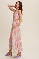 Floral Bubble Textured Style Maxi Dress With Pockets - RARA Boutique 